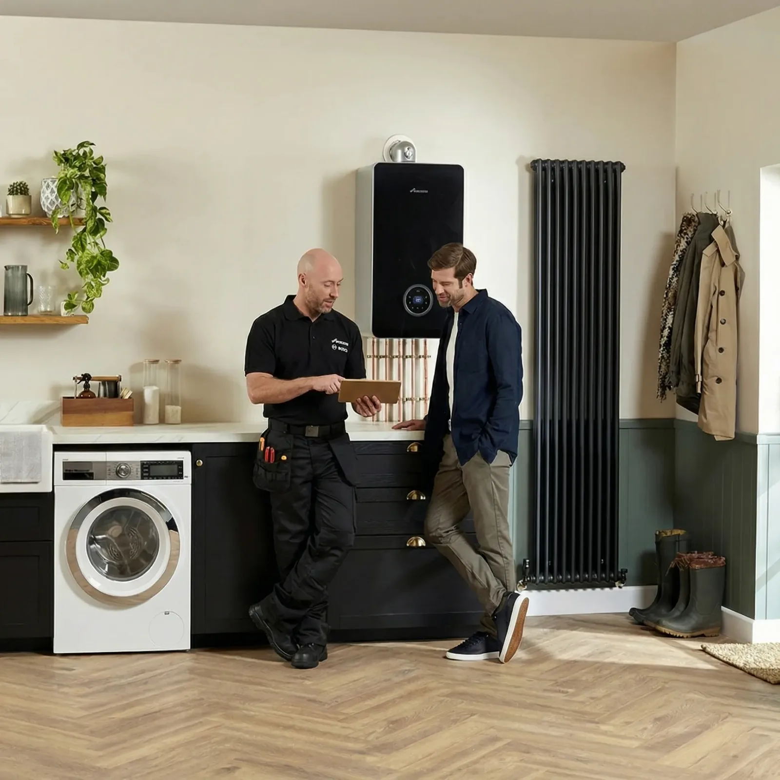George Lane explaining a boiler service to a customer