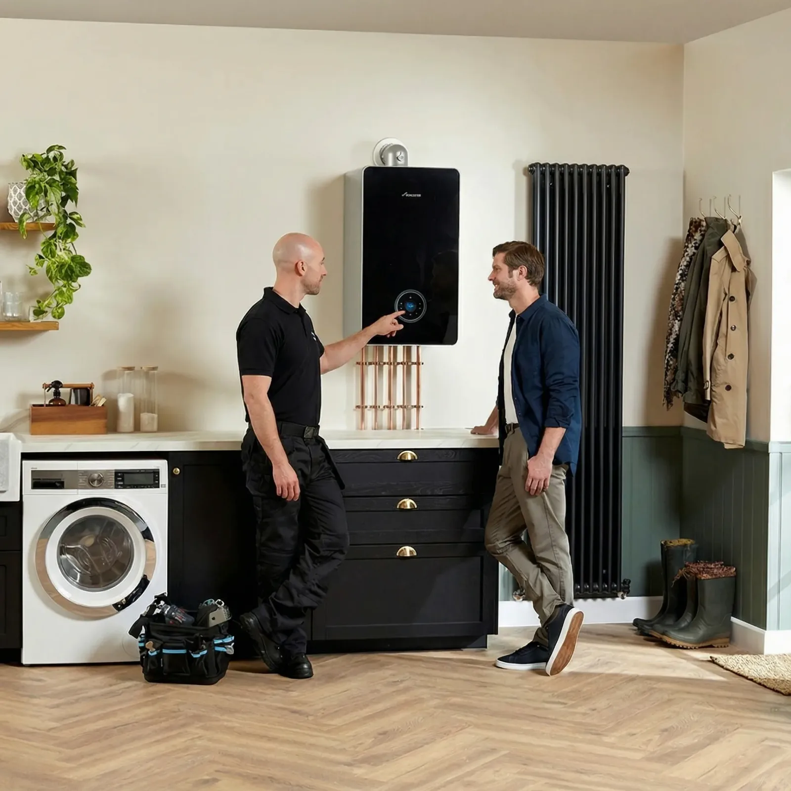 George Lane talking a customer through his heating system
