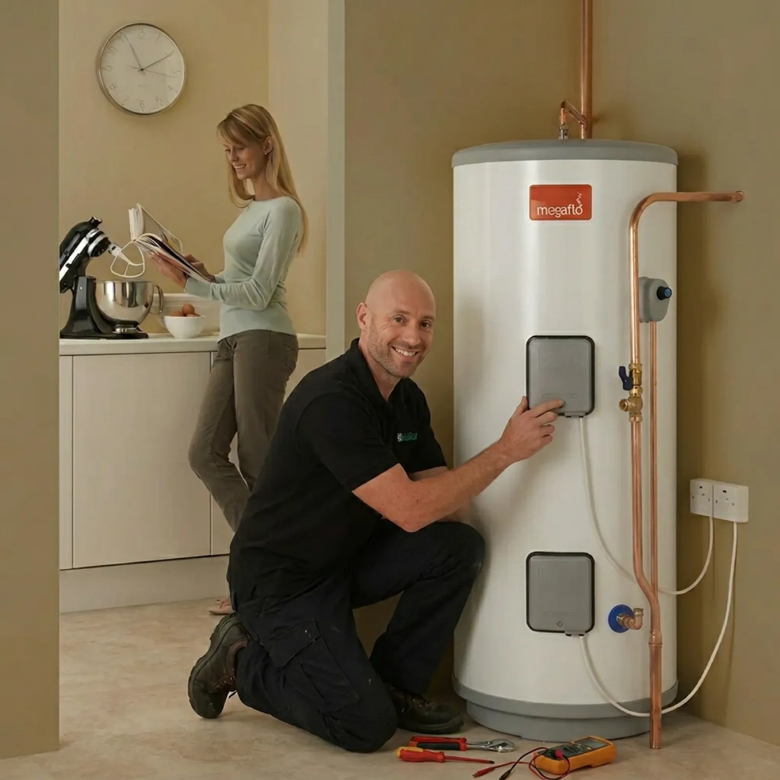 George Lane servicing an unvented hot water cylinder